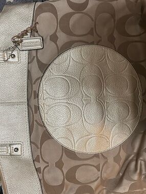 Coach Beige Signature Canvas Tote with Gold Trim